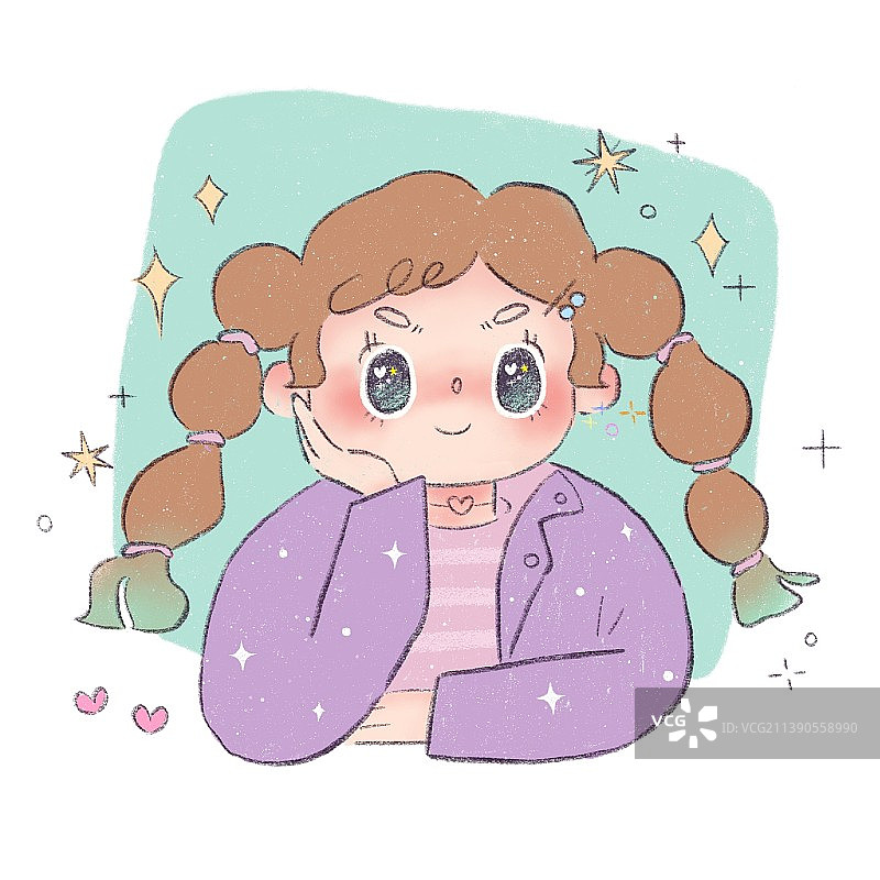 可爱快乐梦幻紫色双马尾儿童女孩图片素材