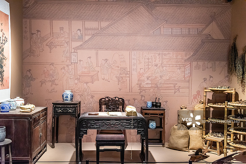 古代中草药药房药柜图片素材