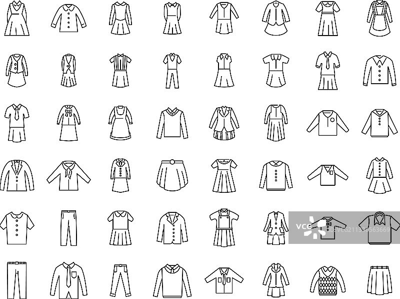 学校制服图标轮廓集图片素材