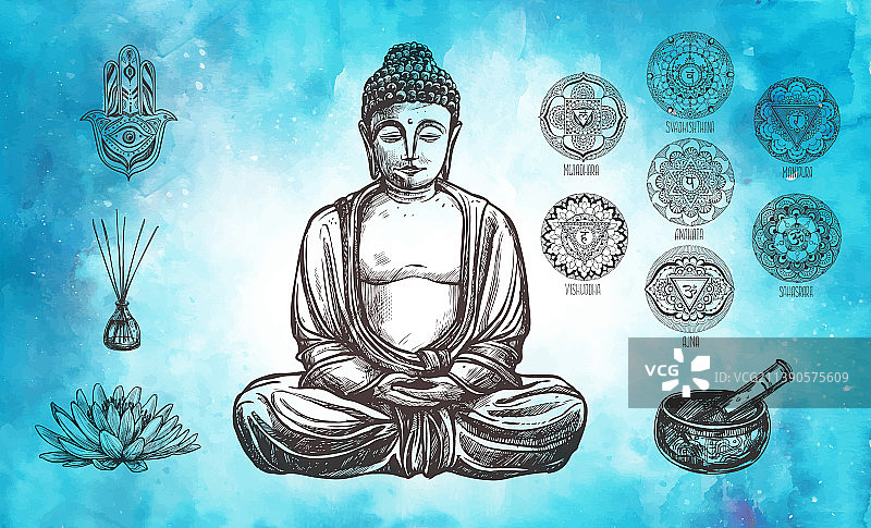 佛像莲花冥想姿势图片素材