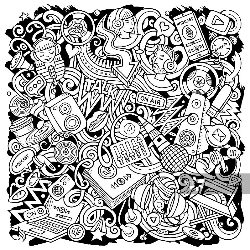 音频内容卡通涂鸦图片素材