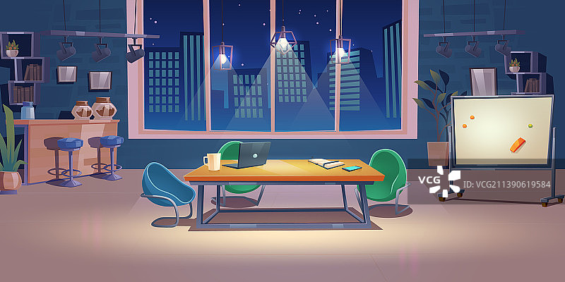 夜晚办公室共享空间室内工作场所图片素材