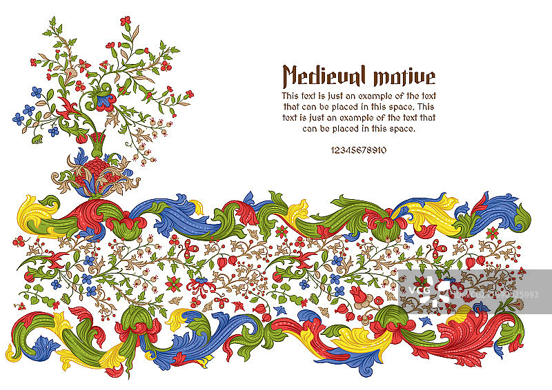 中世纪手稿花卉图案图片素材