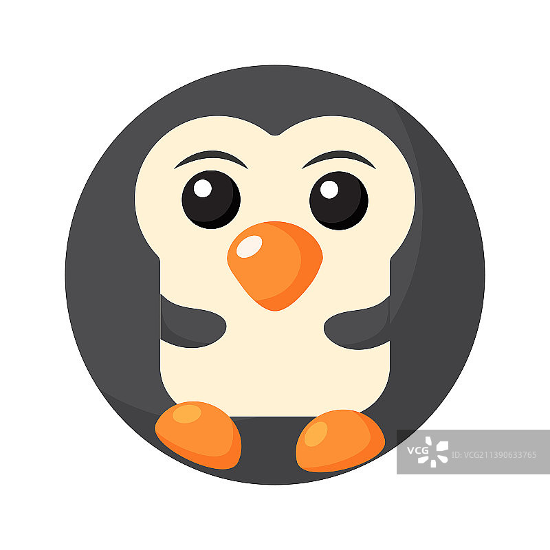 可爱的卡通圆形动物企鹅脸动物园贴纸图片素材