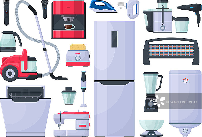 家用电器：真空吸尘器、熨斗和咖啡机图片素材