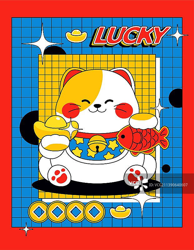 趣味好运招财猫潮流插画图片素材
