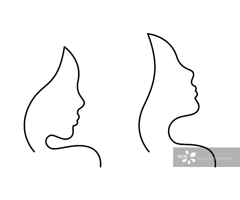 女性美丽面部轮廓连续线条艺术图片素材