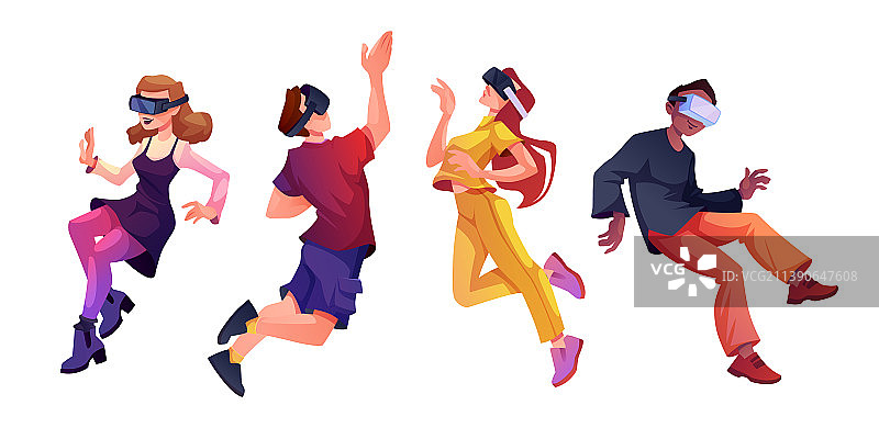 佩戴VR眼镜翱翔的元宇宙概念人群图片素材