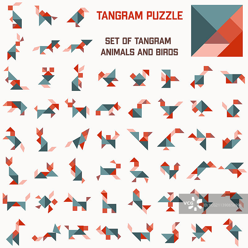 七巧板拼图：动物和鸟类图片素材