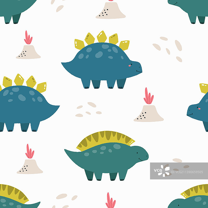 可爱的恐龙无缝图案图片素材