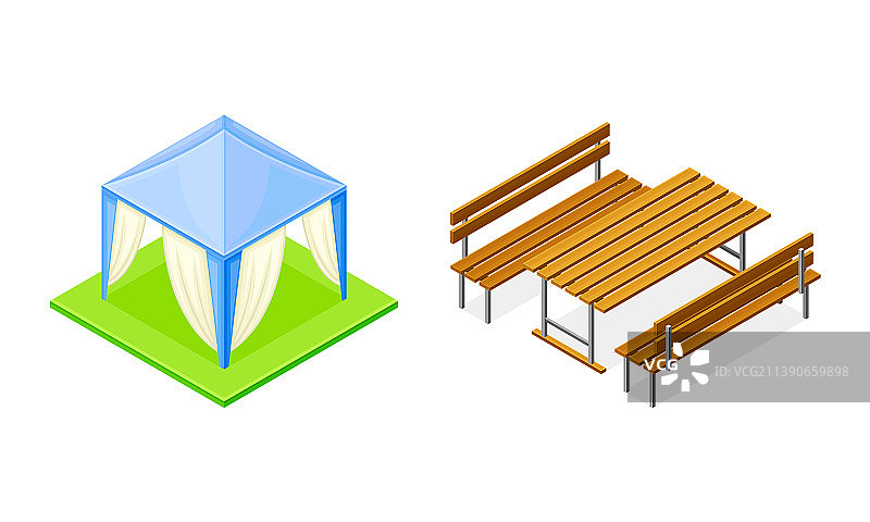 绿色方形区域上的野餐帐篷或凉棚图片素材