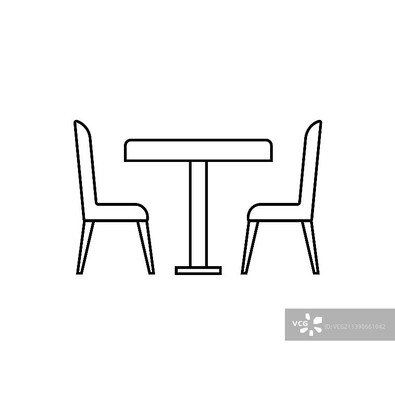 白色背景上的咖啡馆桌椅线条图标图片素材