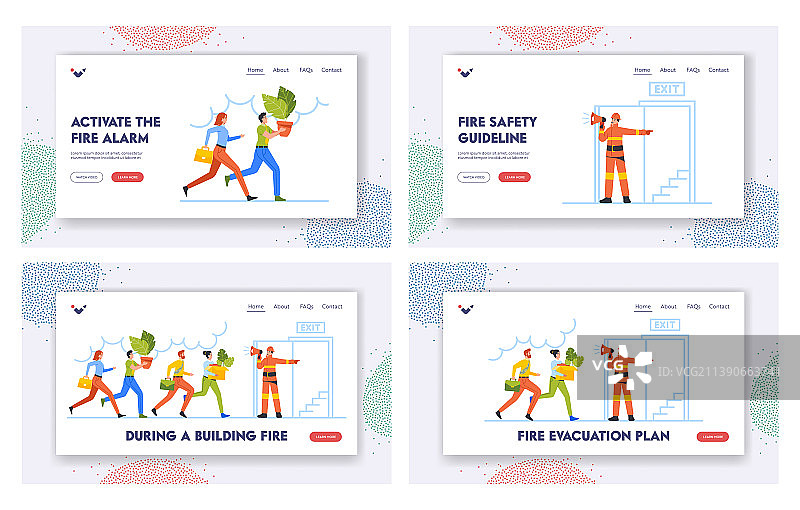 工作场所火灾隐患登录页模板套装图片素材