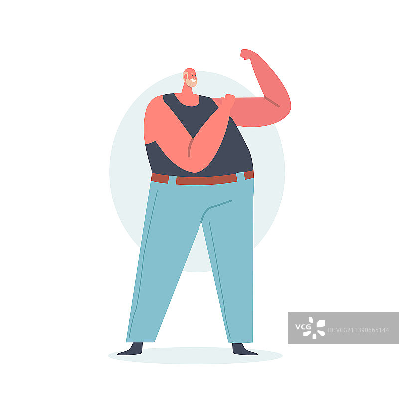 体型圆润的男子展示男性力量图片素材