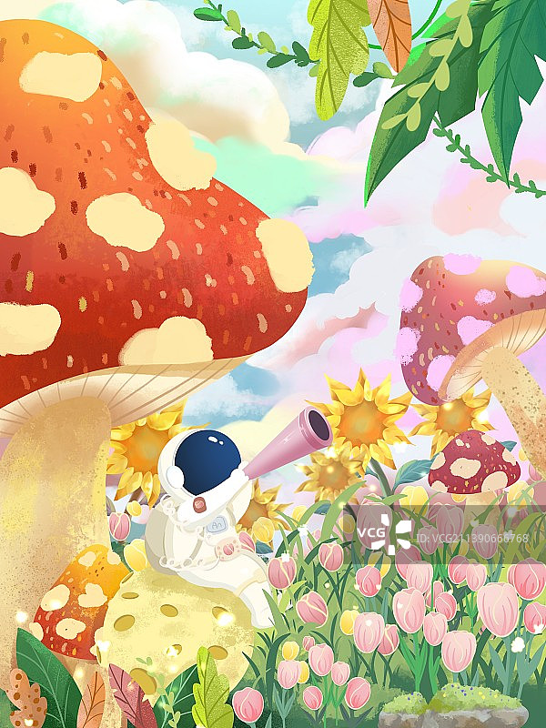 宇航员与郁金香图片素材