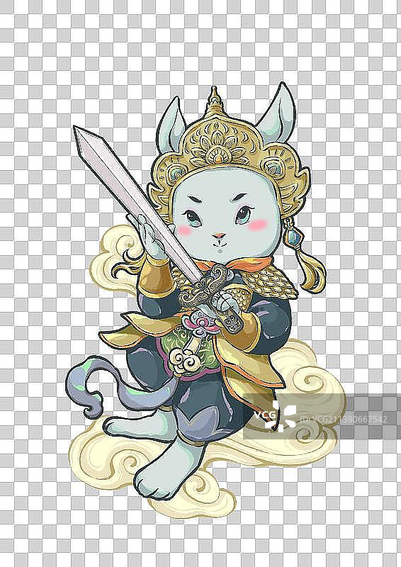 兔年年画风调雨顺四大天王之南方增长天图片素材