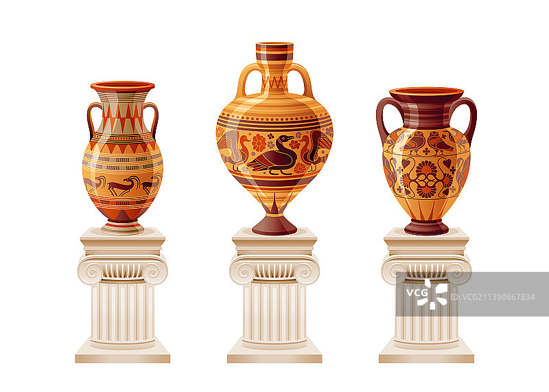 带有花瓶的希腊古代博物馆柱子图片素材