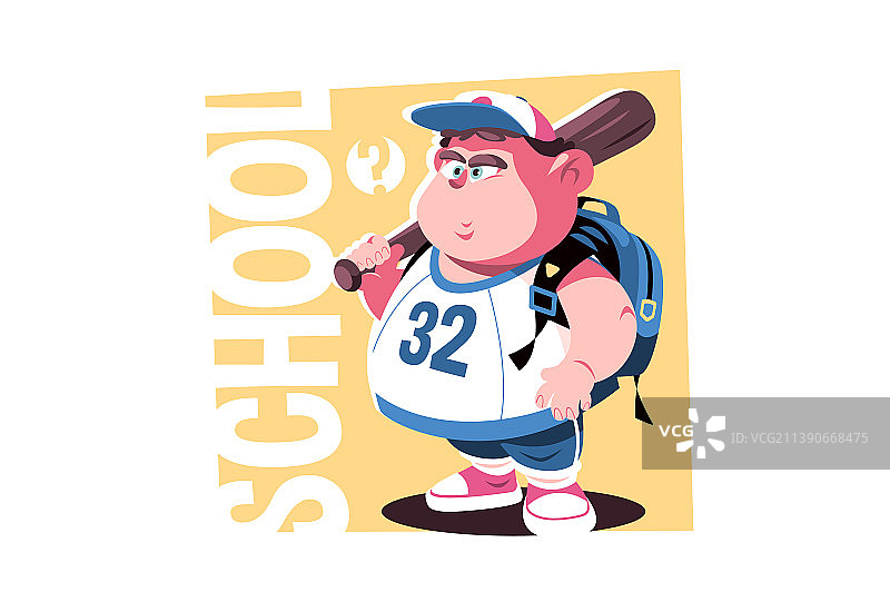 拿着球棒的超重男学生图片素材