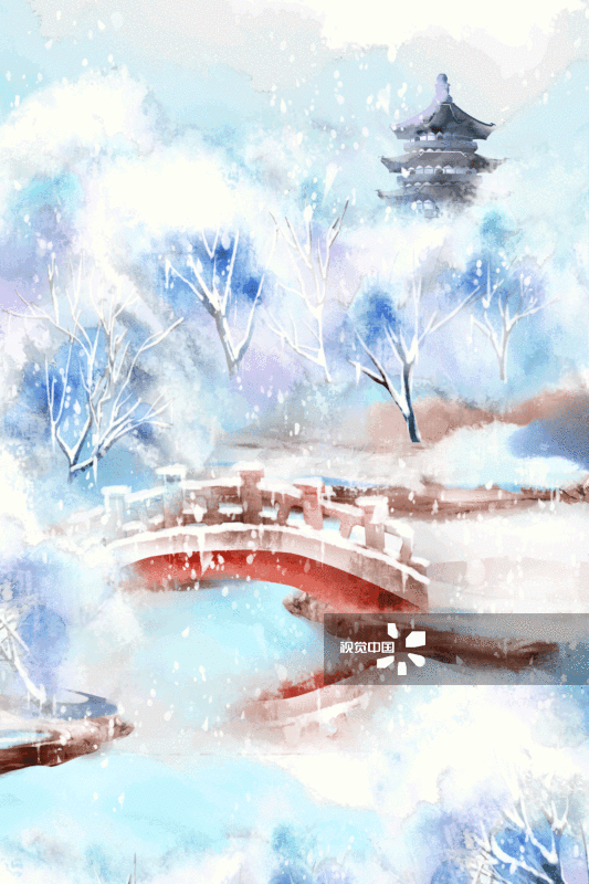 中国风冬天园林风景插画-GIF动图图片素材