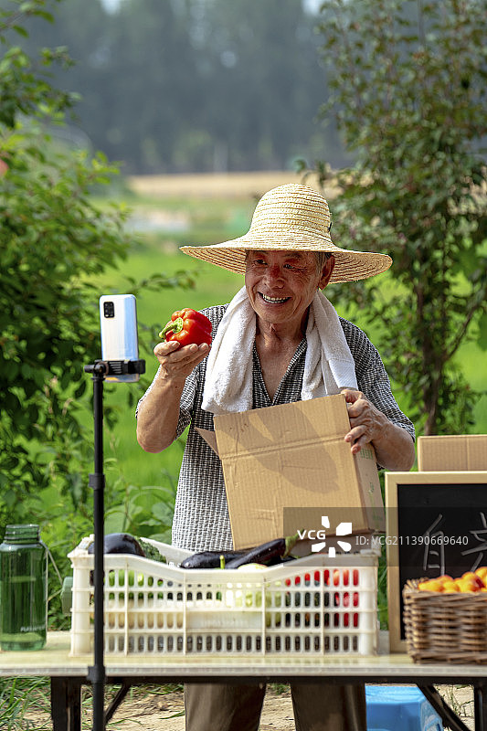 农民在网络直播销售农产品图片素材
