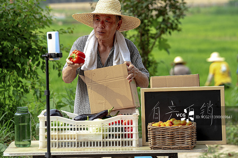 农民在网络直播销售农产品图片素材