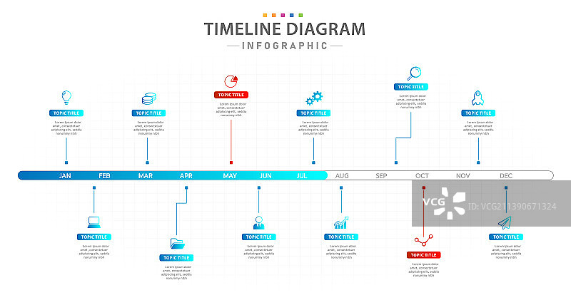 信息图，12个月时间线，甘特图图片素材