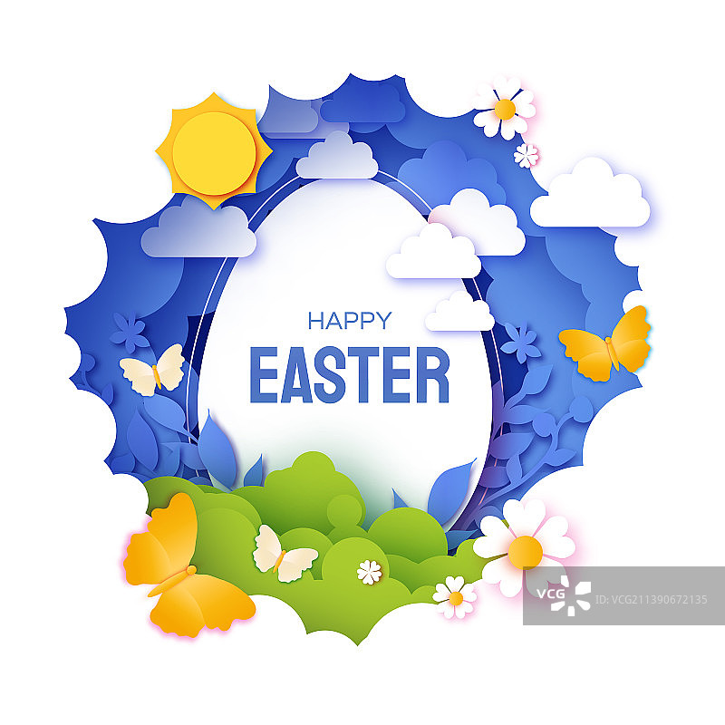 快乐复活节可爱春天场景贺卡图片素材