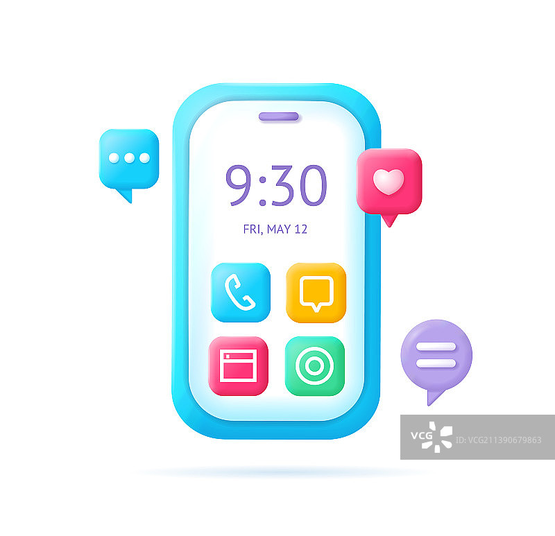 3D手机和语音气泡橡皮泥图片素材