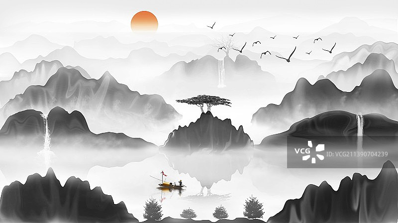 中国风水墨山水画图片素材