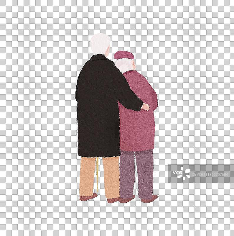 银发族相互依靠的浪漫情怀人物元素图片素材