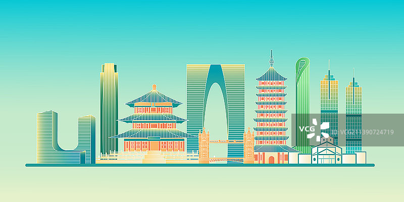 江苏苏州城市建筑群矢量插画图片素材