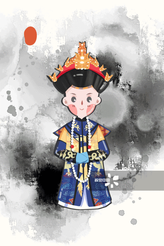 中国风可爱古代清朝皇后插画-GIF动图图片素材