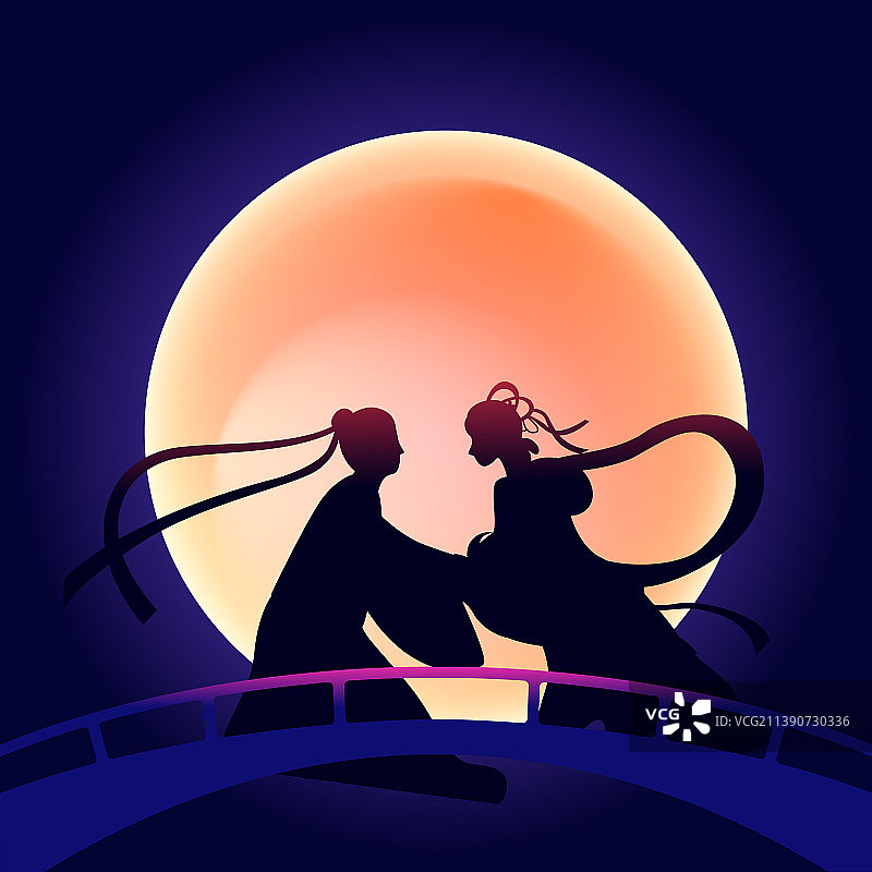 七夕节牛郎织女乞巧节鹊桥相会传统节日插画图片素材