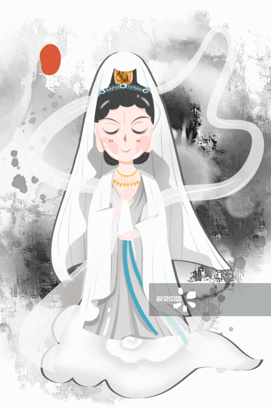 中国风可爱古代观音菩萨插画-GIF动图图片素材