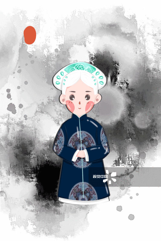 中国风可爱古代清朝老年宫女插画-GIF动图图片素材