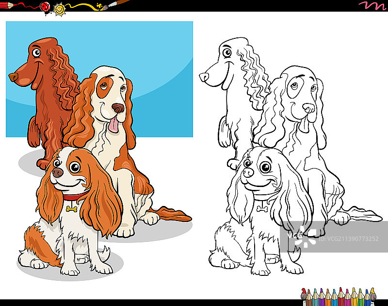 卡通猎犬纯种狗角色着色图片素材