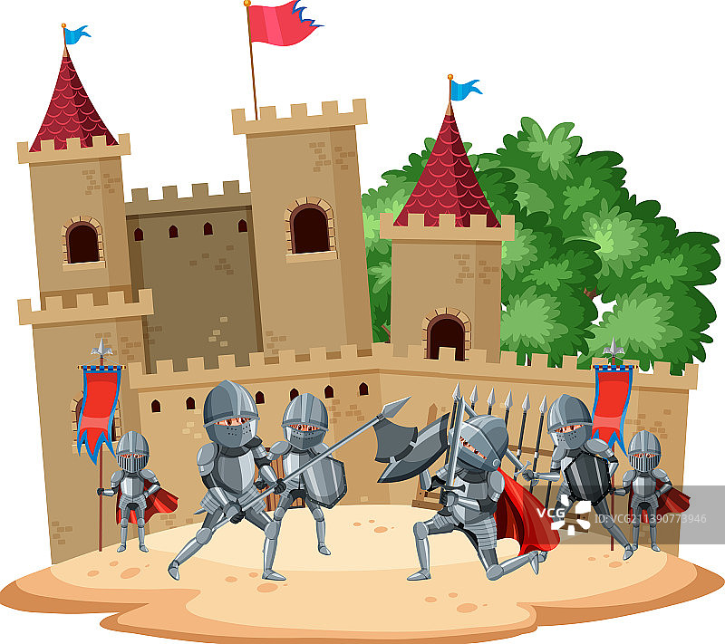 带盔甲的孤立中世纪战争场景图片素材