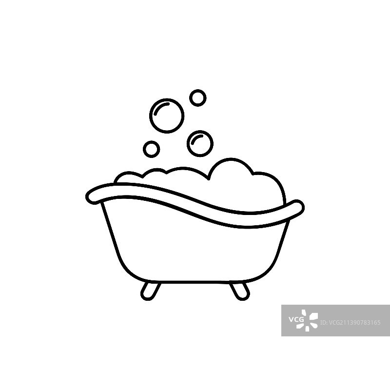 带气泡的浴缸线性图标图片素材
