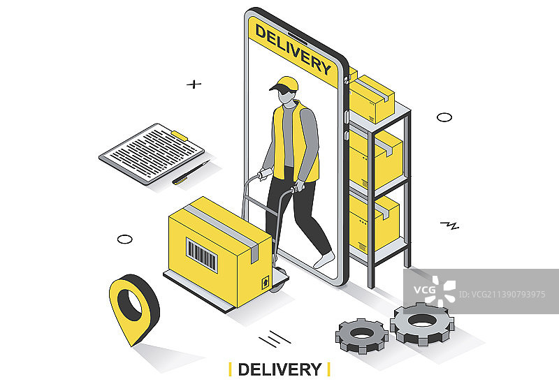 3D 2.5D配送服务线稿概念图片素材