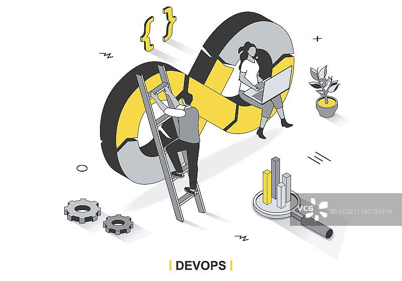 3D等距轮廓设计中的DevOps概念图片素材