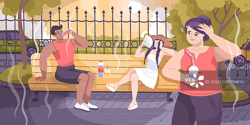 天气炎热扁平化组合图片素材