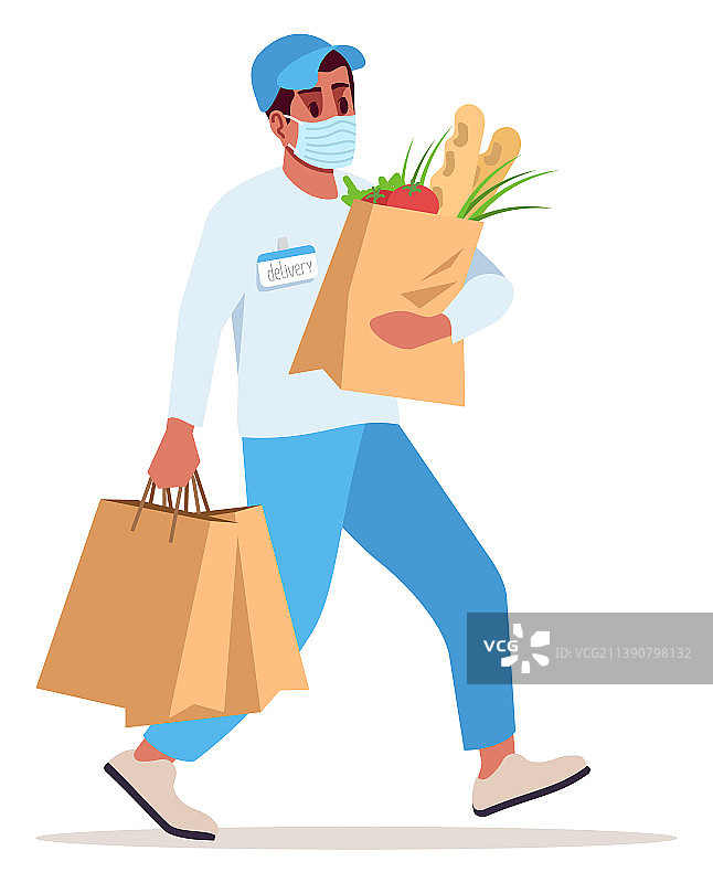 疫情封锁期间的外卖半扁平RGB图片素材