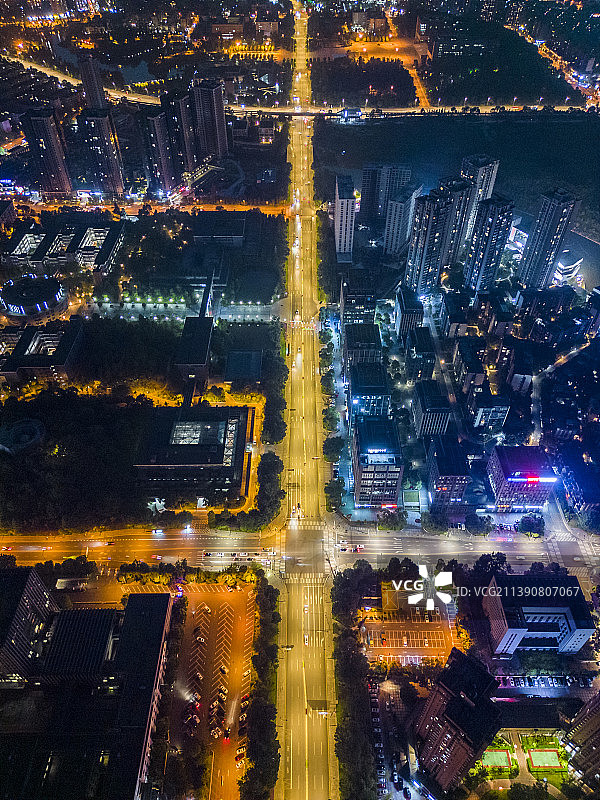 重庆市璧山区双星大道夜景航拍图片素材