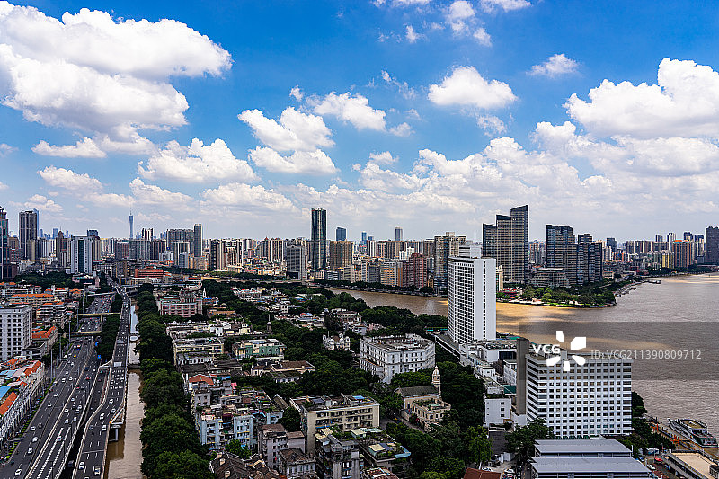 广州沙面岛旅游区和白天鹅宾馆航拍风光图片素材