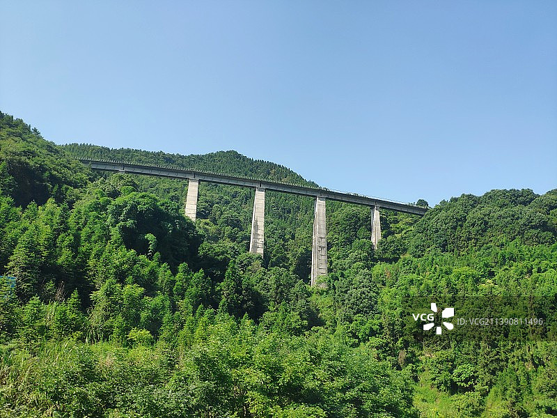 山间穿梭的铁路高架桥图片素材