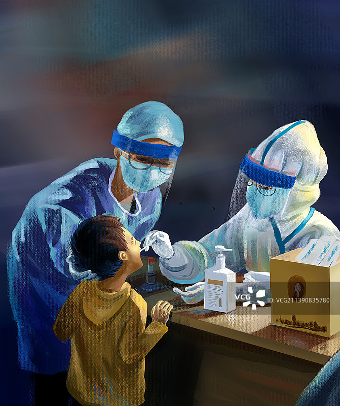 医务工作者给小孩核酸图片素材