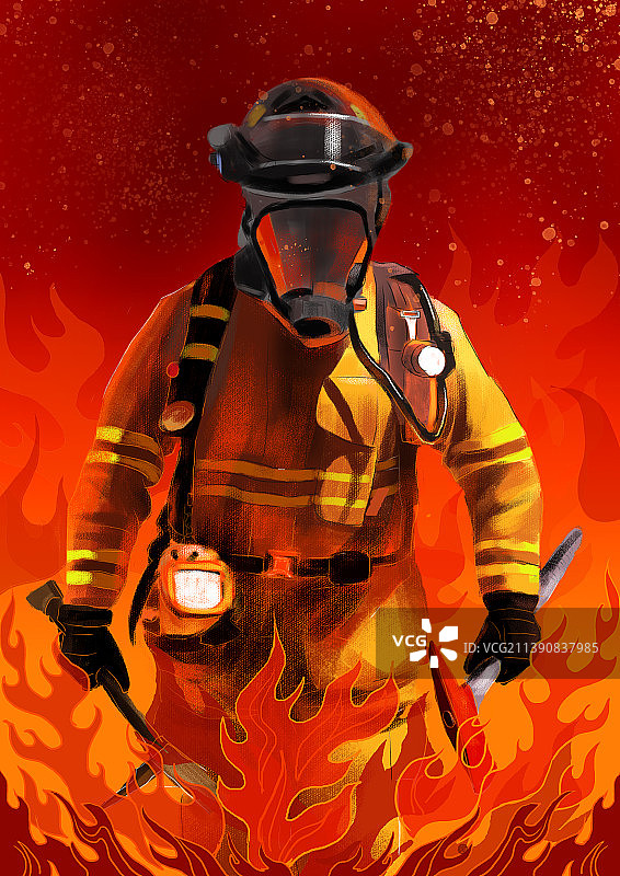 消防员手持斧头的消防员肖像图片素材