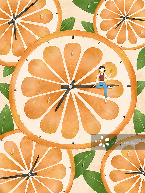 小清新简约风缤纷夏日橘子时钟插画图片素材