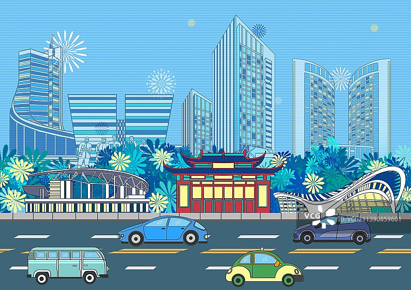 合肥城市地标建筑背景插画图片素材