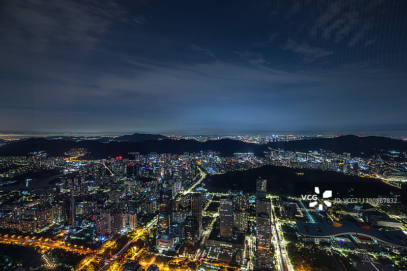 中国广东深圳福田区城市风光鸟瞰夜景图片素材